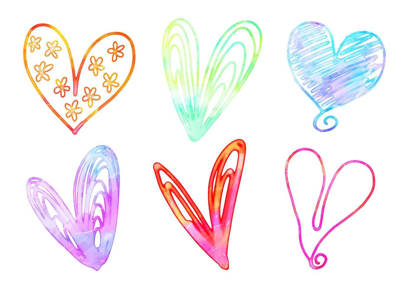 simboli di doodle del cuore di amore dell'acquerello vettore