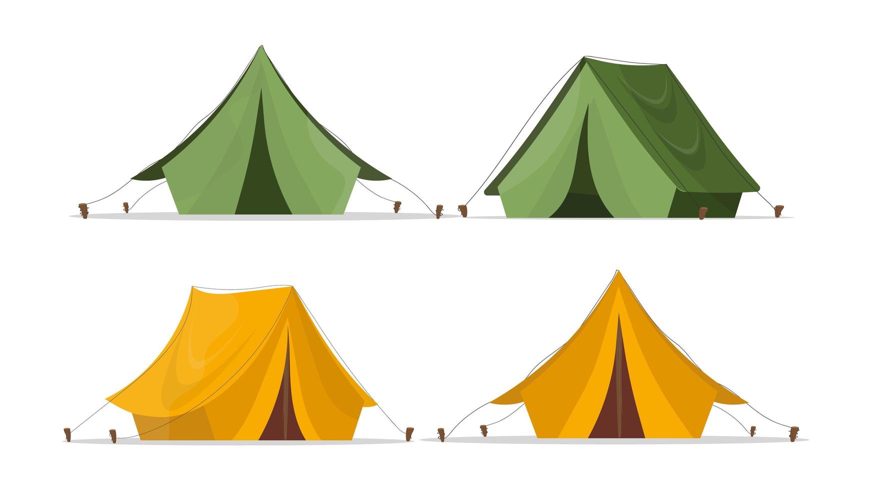 set di tende. tenda da campeggio verde e gialla. separatamente su uno sfondo bianco. vettore. vettore
