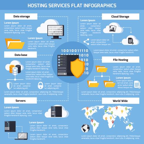 Set infografica di servizi di hosting vettore