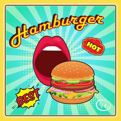 Hamburger Poster In Comic Style vettore