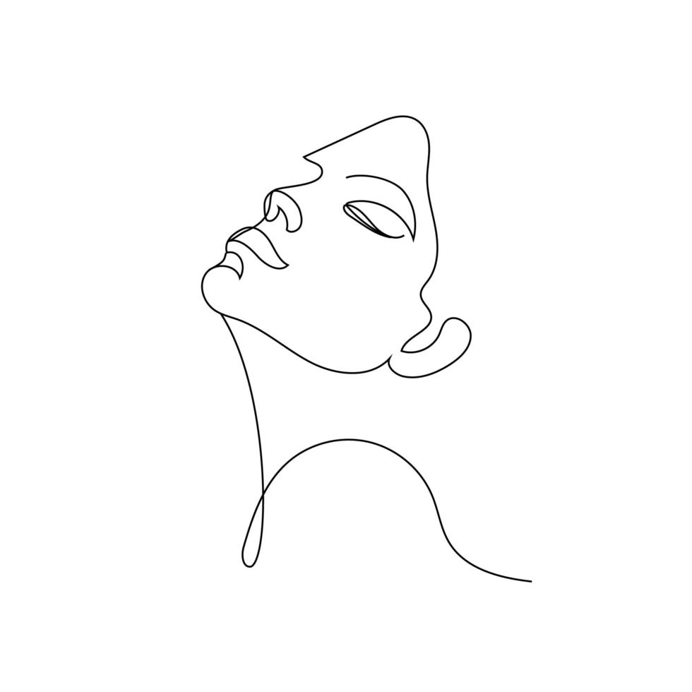 arte del viso lineare vettoriale, linea continua del ritratto di donna, concetto di bellezza della moda, donna minimalista, illustrazione piuttosto sexy vettore