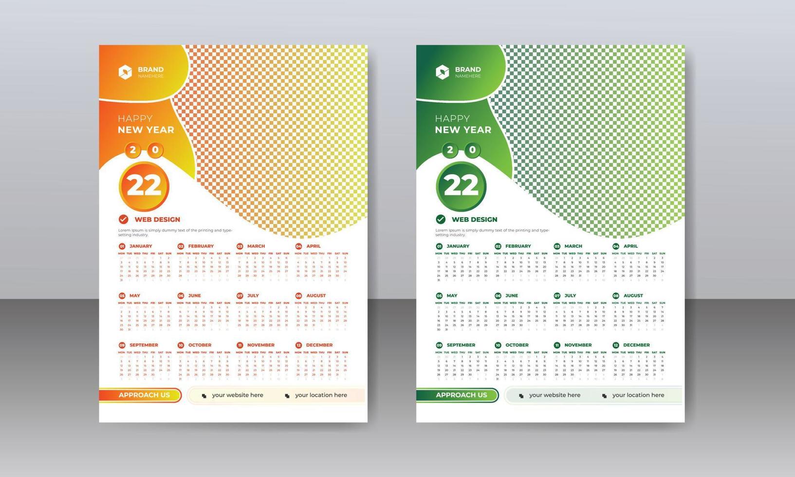 modello di progettazione del calendario moderno felice anno nuovo 2022, design mensile dell'onda stampabile vettore