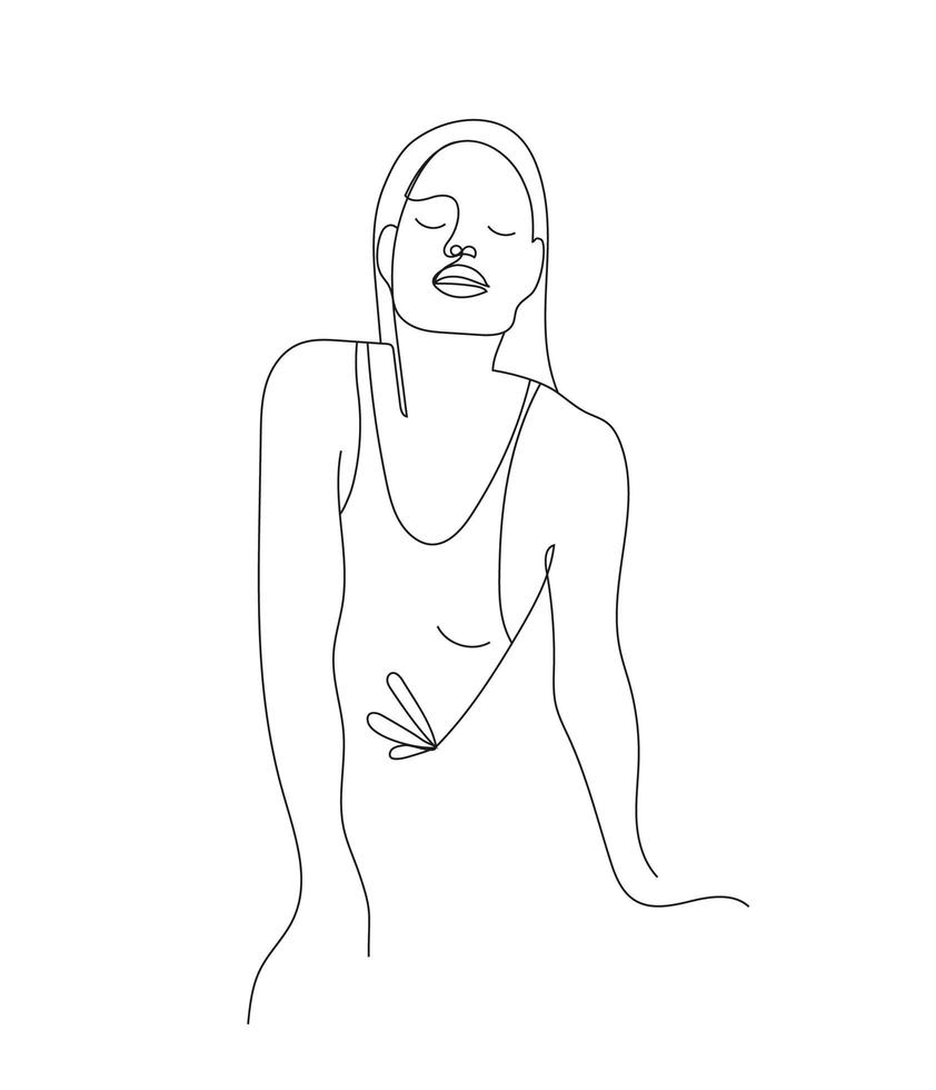 illustrazione vettoriale minimalista lineare della donna, faccia astratta del disegno a tratteggio continuo. arte moderna a una linea, ritratto femminile. utilizzare per social network, poster, wall art, tote bag, stampa t-shirt, adesivo