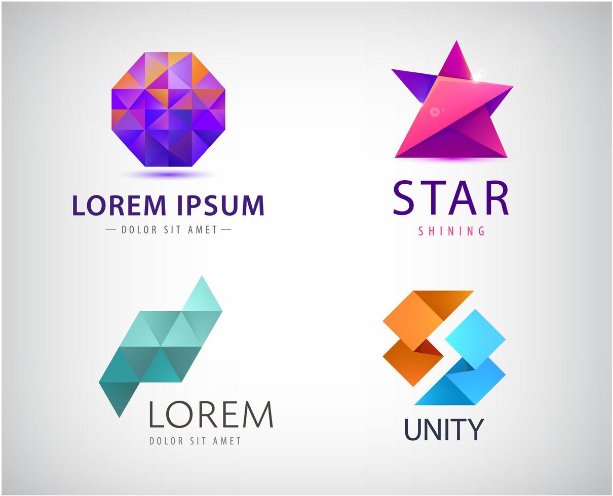 set vettoriale di modelli di logo. moderna unità astratta, 2 parti segni creativi, simboli. elementi geometrici di design. concetti di logotipo di identità