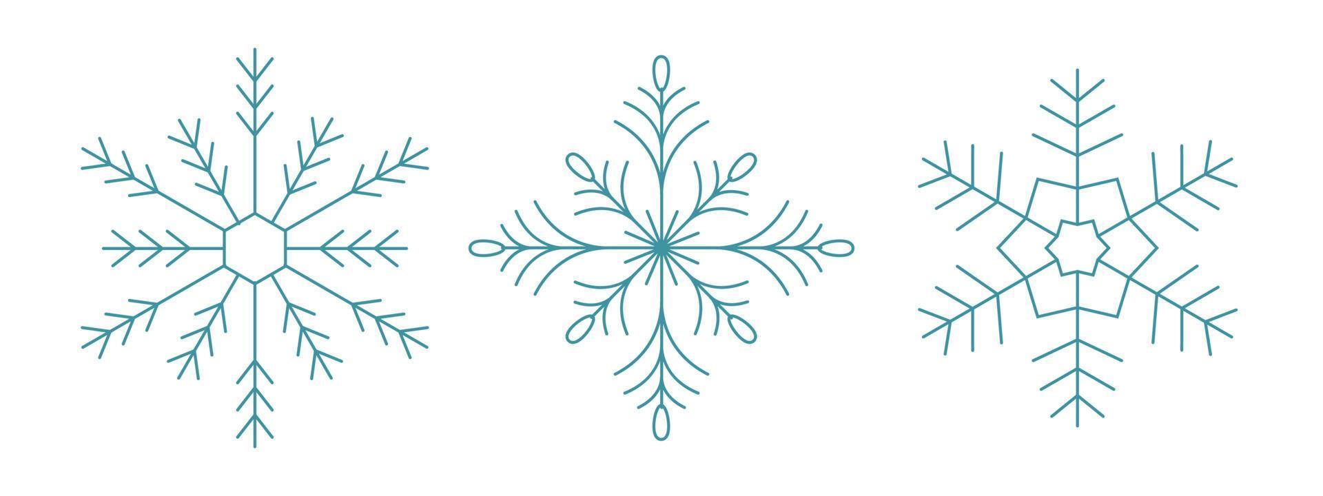 set di fiocchi di neve blu. disegno di marchio dell'icona. simbolo invernale di cristallo di ghiaccio. modello per il design invernale. vettore