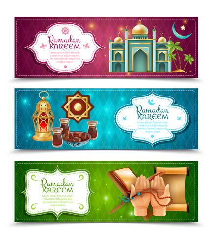 Set di banner orizzontali Ramadan Kareem 3 vettore