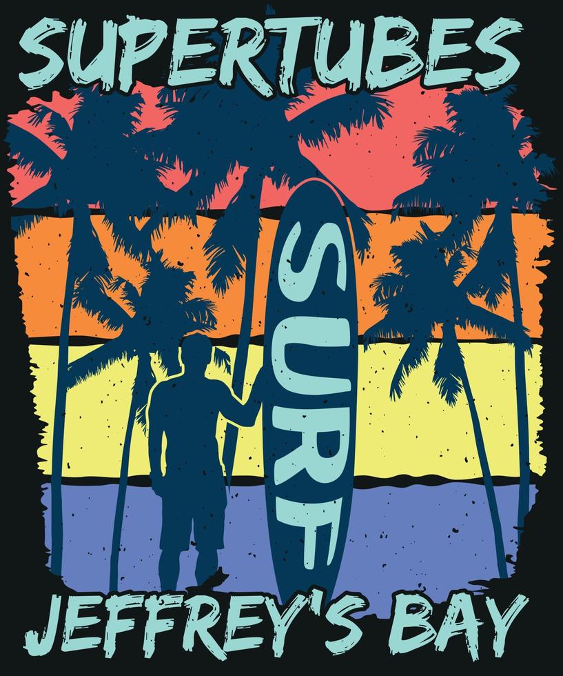 supertubes jeffrey bay t-shirt design per gli amanti del surf vettore