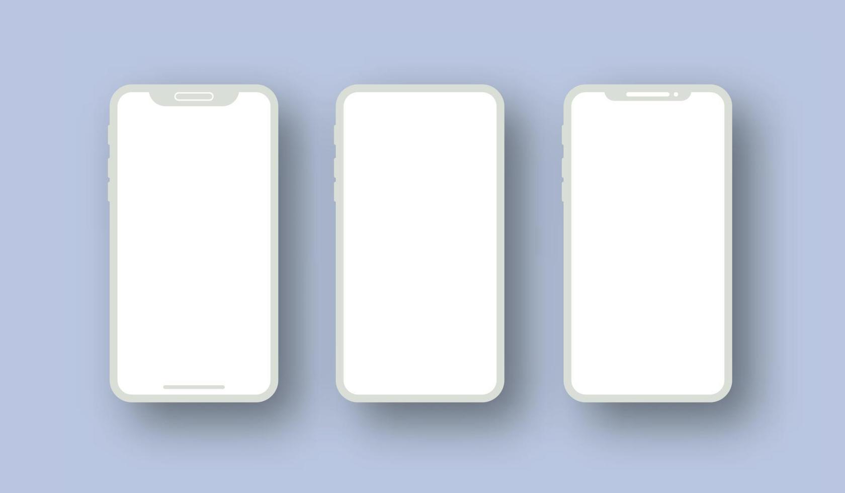 set di smartphone mockup di argilla realistica moderna con schermo bianco. modello per la presentazione dell'interfaccia di progettazione dell'interfaccia utente o dell'infografica. vettore