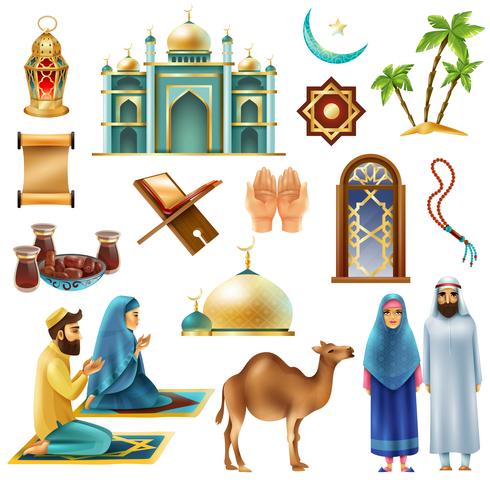 Set di icone simboli Ramadan Kareem Mubarak vettore