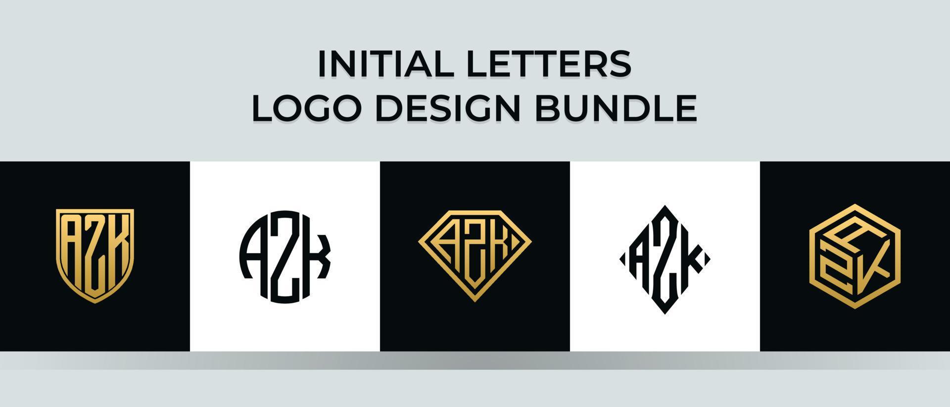 lettere iniziali azk logo design bundle vettore