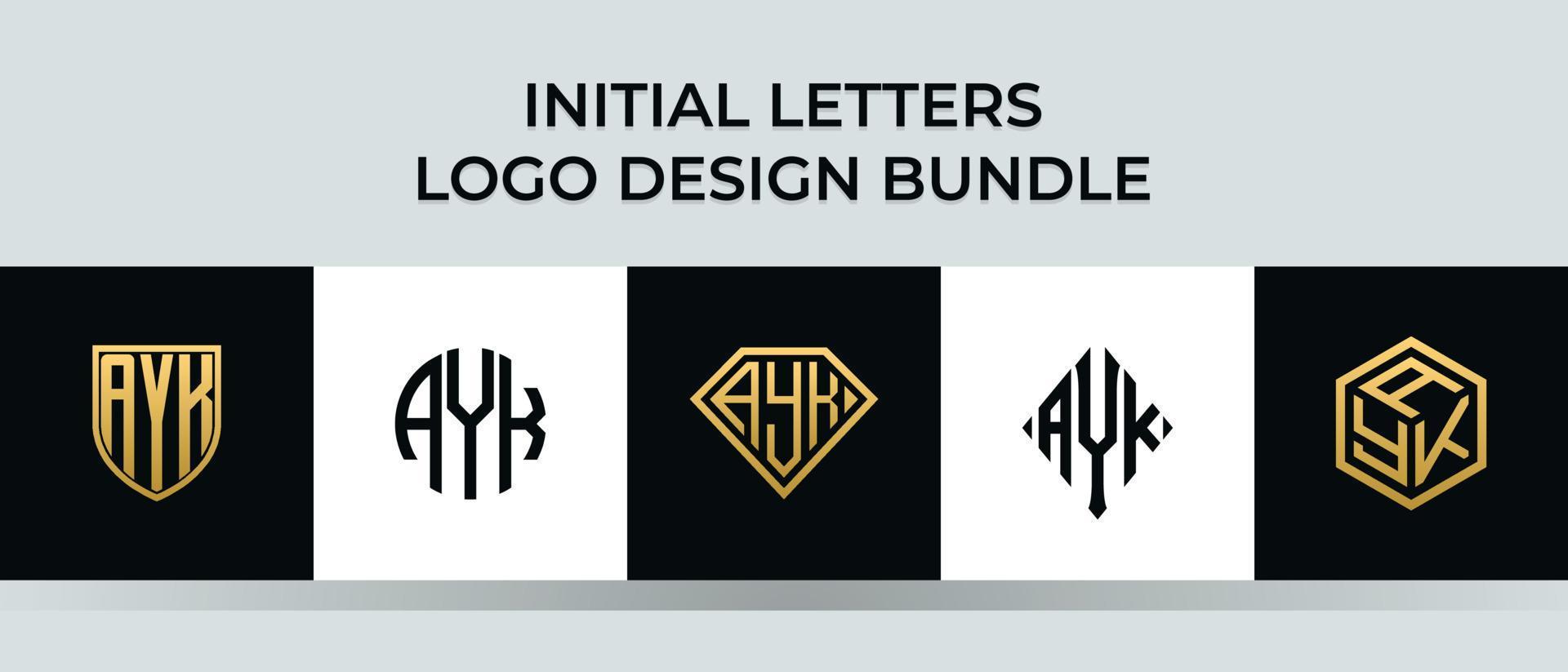 lettere iniziali ayk logo design bundle vettore