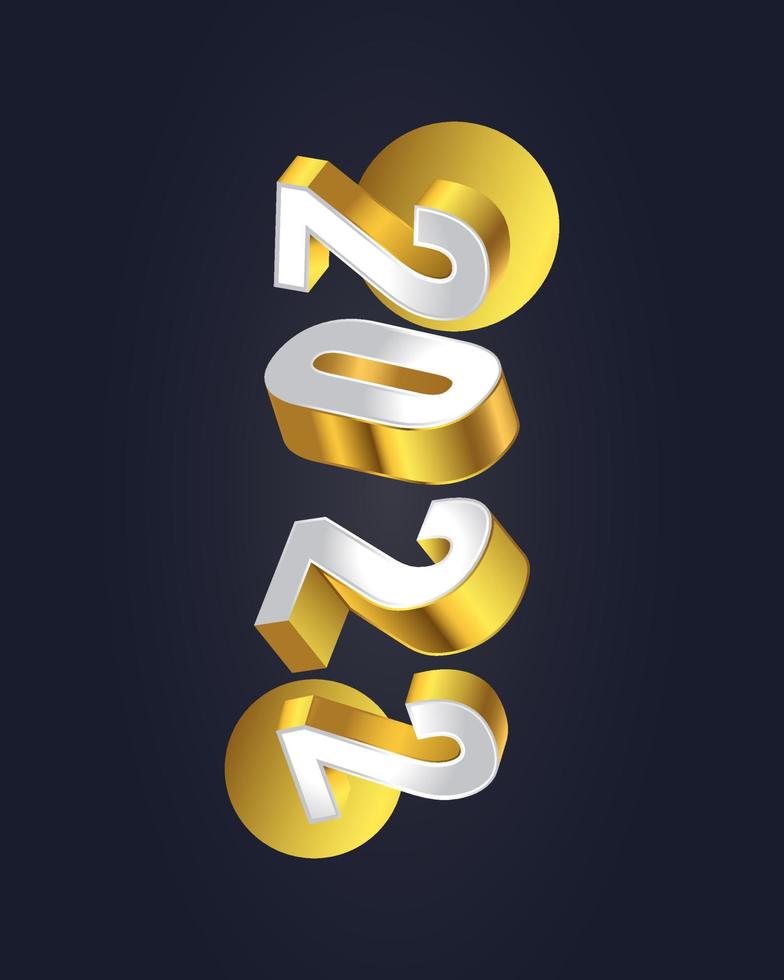 design elegante per striscioni o poster di capodanno con numeri 3d 2022 in bianco e oro sfumato. modello di progettazione per la celebrazione del nuovo anno per volantini, poster, brochure, biglietti, striscioni o cartoline vettore