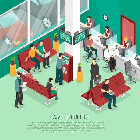 Illustrazione isometrica ufficio passaporto vettore