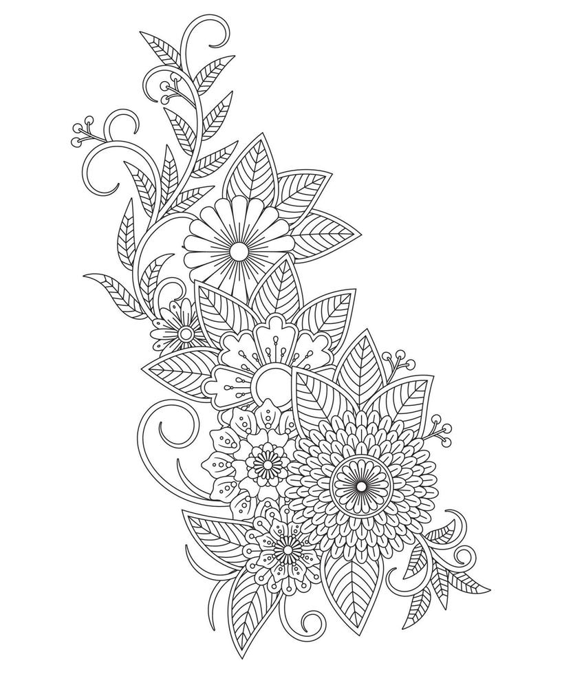 bouquet linea arte illustrazione vettoriale isolato su sfondo bianco. pagina da colorare per adulti con motivo floreale orientale