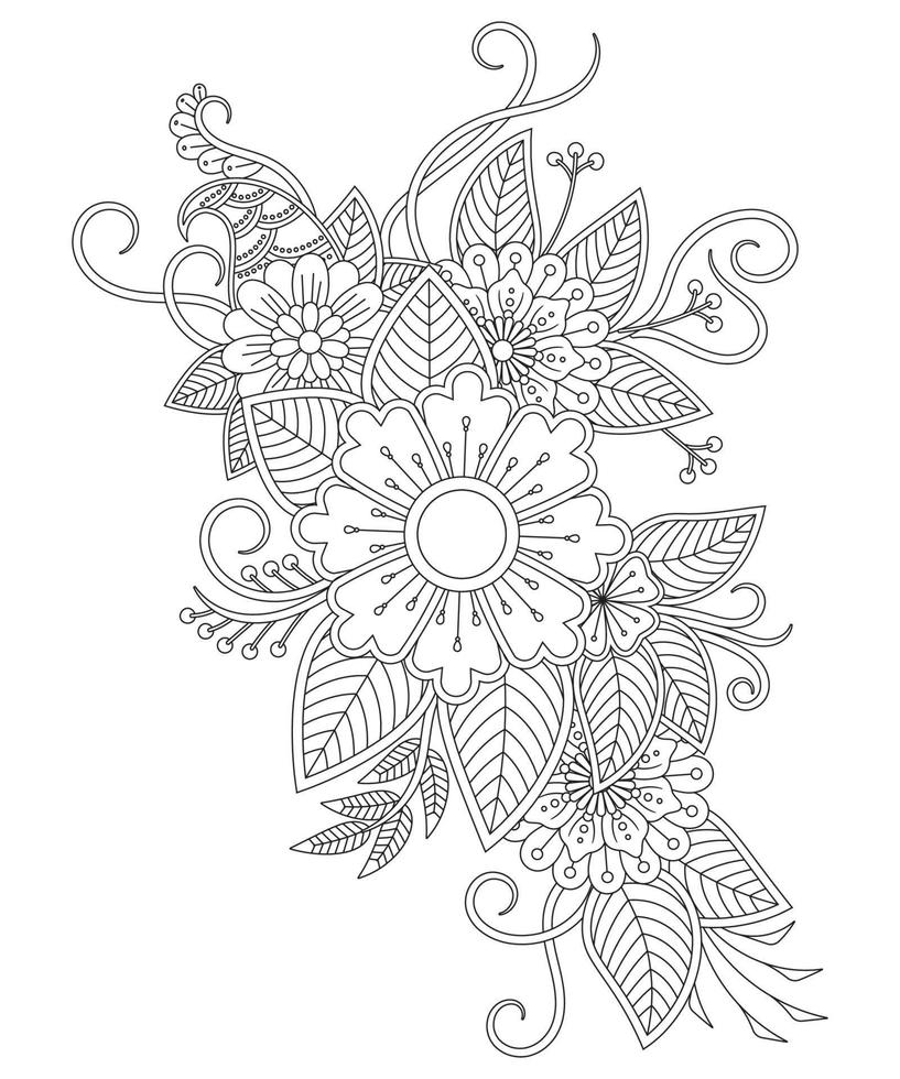 motivo floreale mehndi e mandala per disegno e tatuaggio all'henné. ornamento scarabocchio. illustrazione di vettore di tiraggio della mano del profilo.