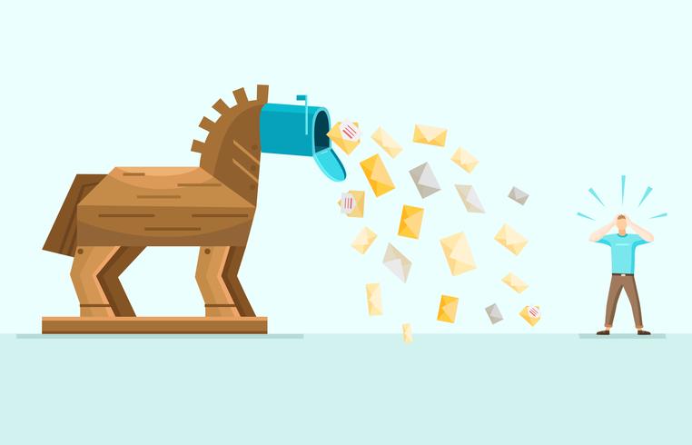 Illustrazione piana allegoria di Trojan Spam Mail vettore