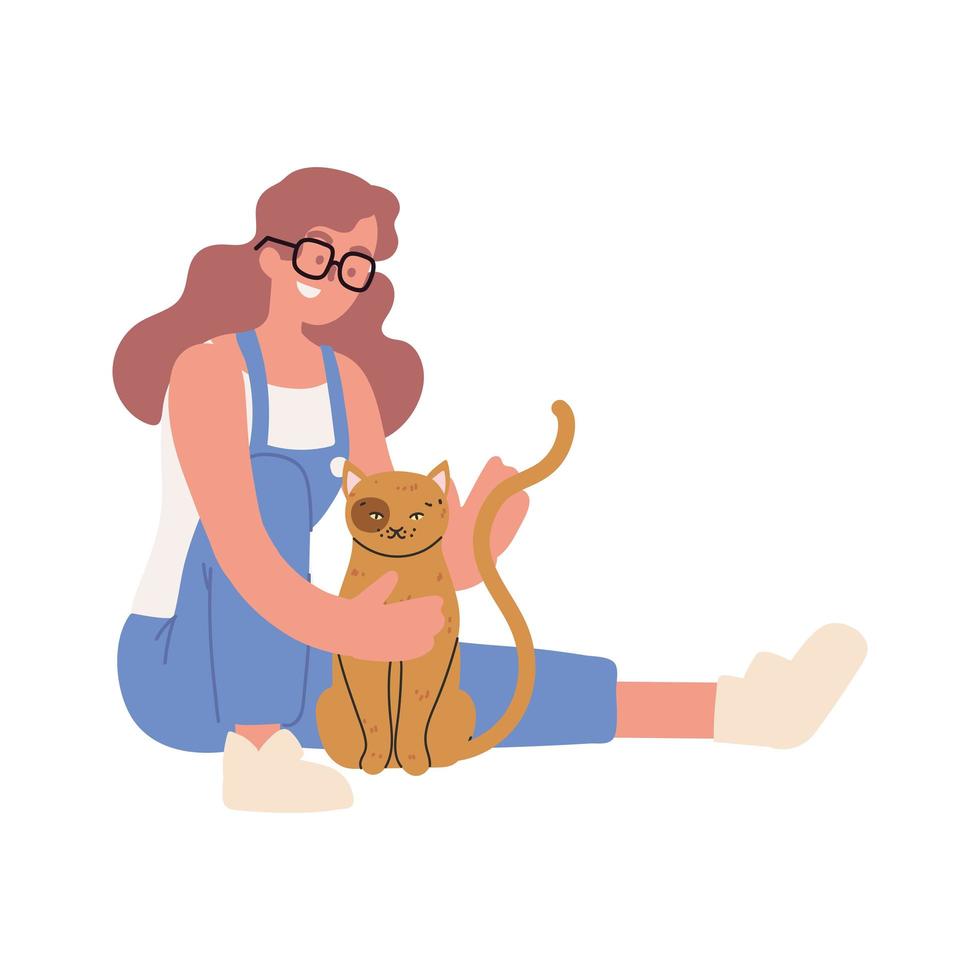 donna che abbraccia un suo gatto vettore