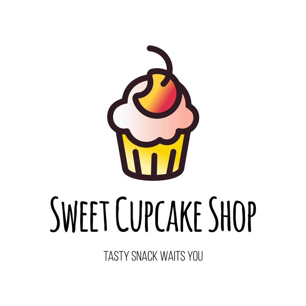 disegno del logo vettoriale piatto del negozio di cupcake dolce