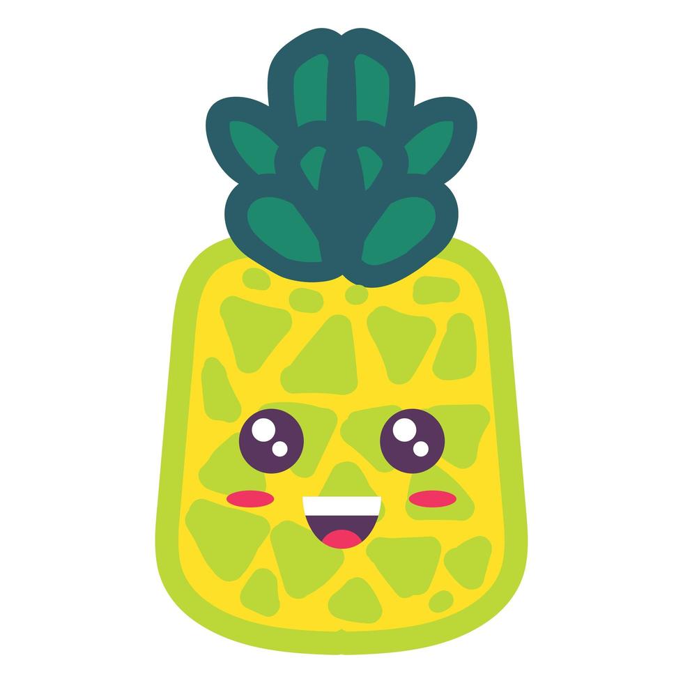 carino ananas kawaii emoji fumetto illustrazione vettore