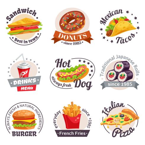 Set di etichette fast food vettore
