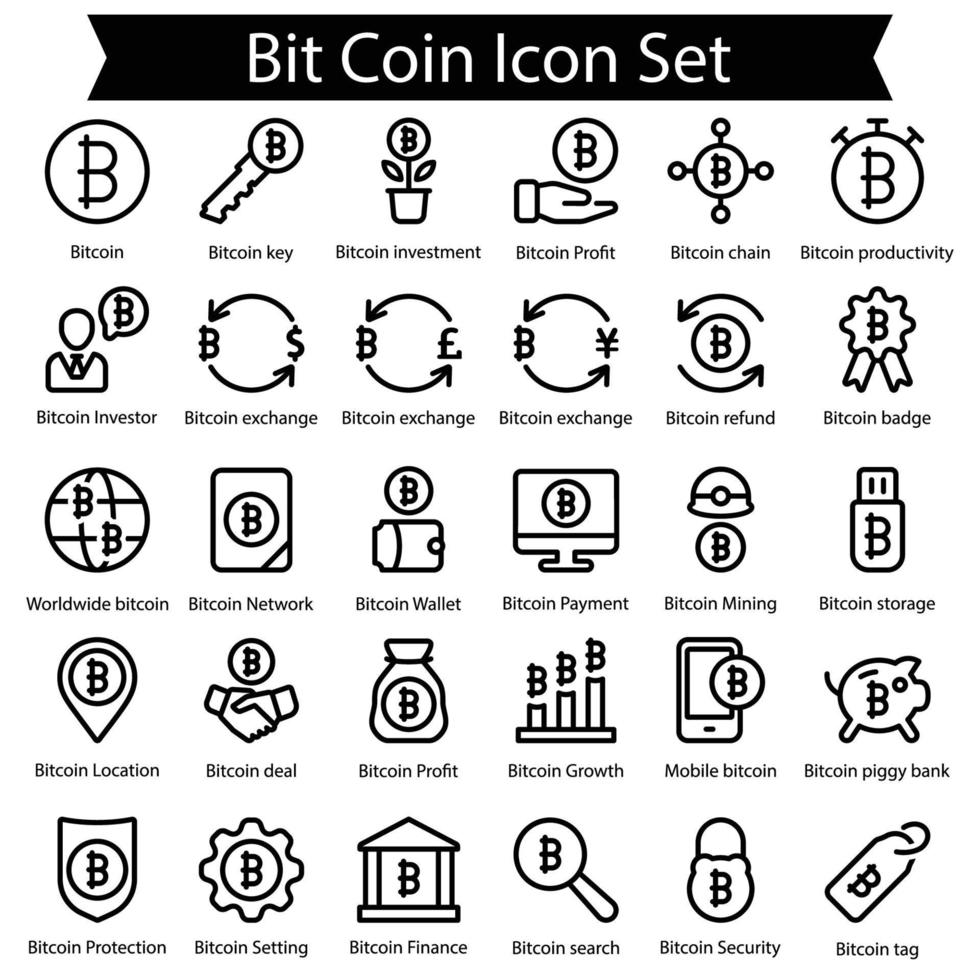 set di icone della linea di bit coin vettore