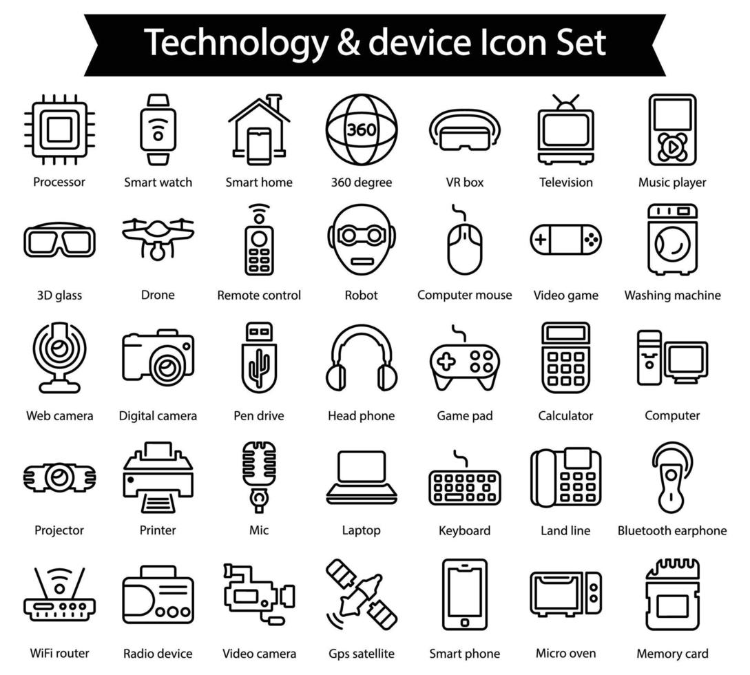 tecnologia e set di icone della linea del dispositivo vettore