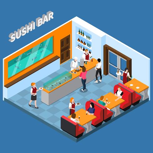 Illustrazione isometrica di Sushi Bar vettore