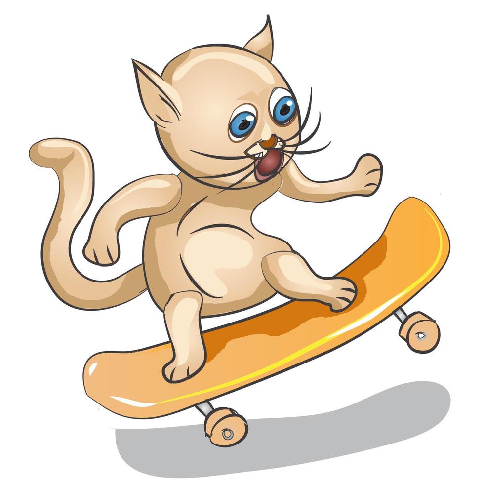 cartone animato gatto skateboarder vettore