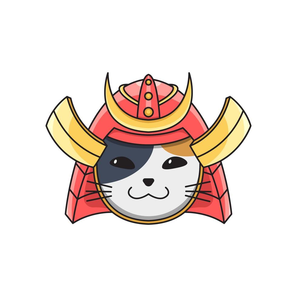 simpatica illustrazione della mascotte del gatto samurai vettore