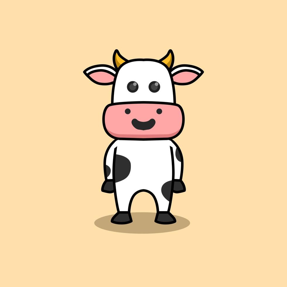 progettazione dell'illustrazione del fumetto della mucca sorridente sveglia. design per libro per bambini vettore