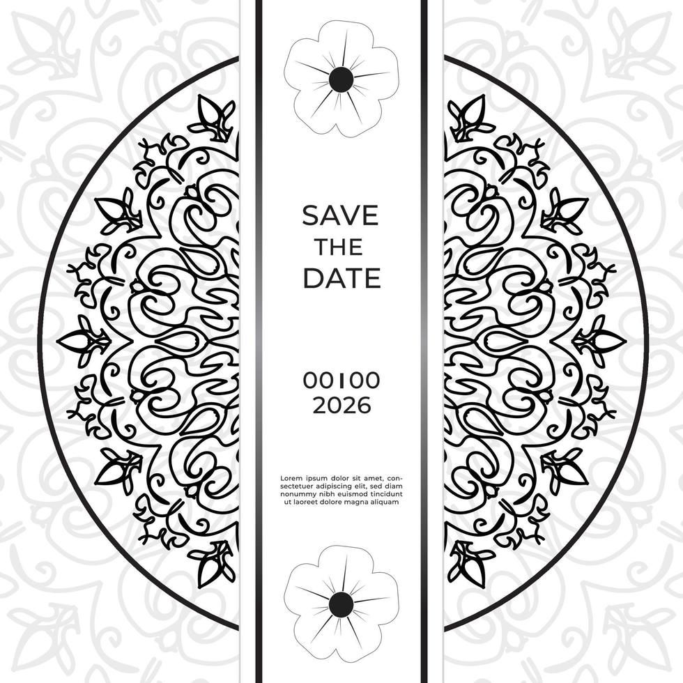 salva il design della carta di invito alla data in stile tatuaggio all'henné. mandala decorativo per stampa, poster, copertina, brochure, flyer, banner vettore