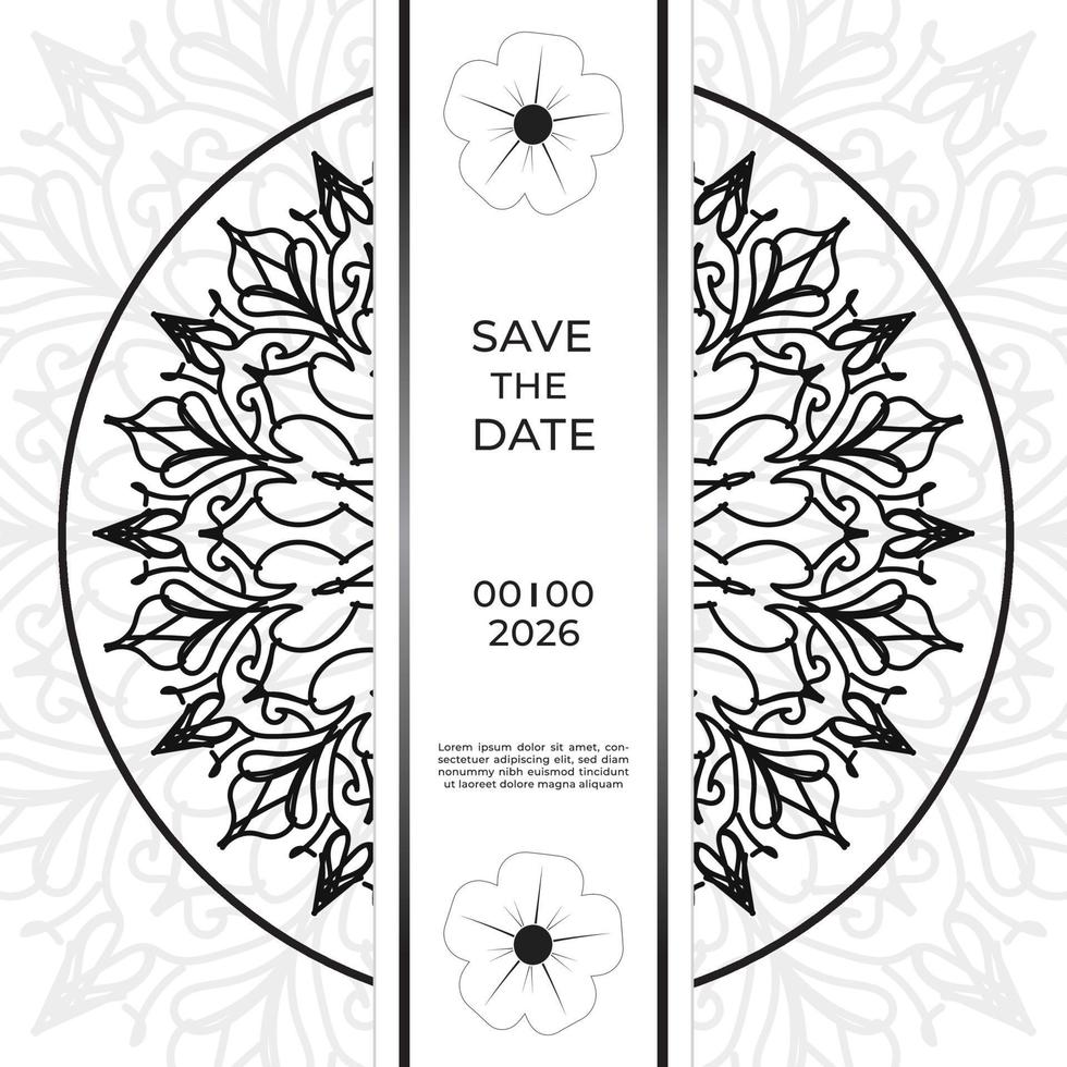 salva il design della carta di invito alla data in stile tatuaggio all'henné. mandala decorativo per stampa, poster, copertina, brochure, flyer, banner vettore