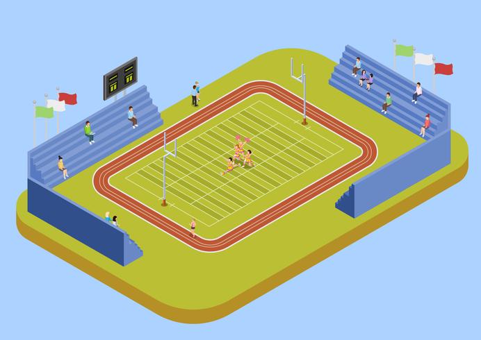 Illustrazione isometrica dello stadio del complesso sportivo universitario vettore