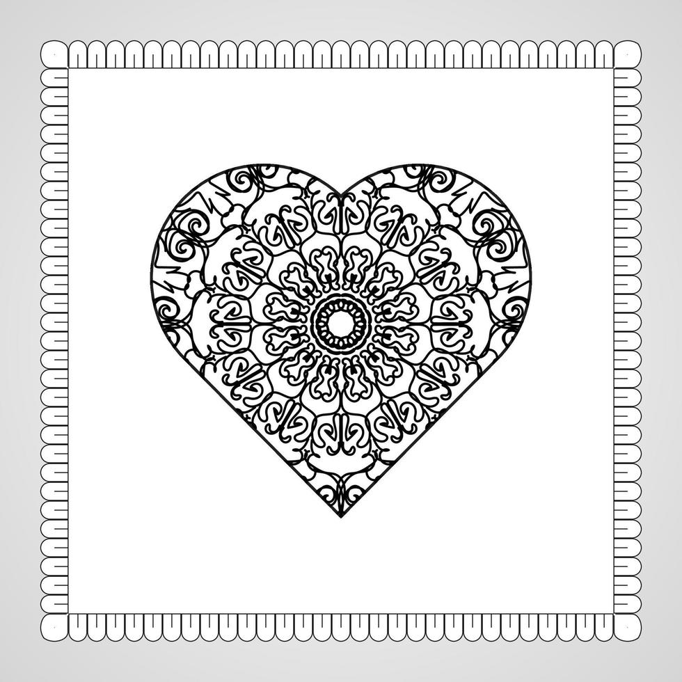 cuore disegnato a mano con mandala. decorazione in ornamento etnico orientale scarabocchio vettore