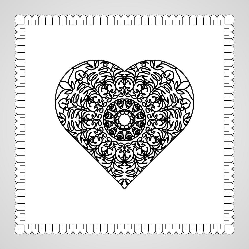 cuore disegnato a mano con mandala. decorazione in ornamento etnico orientale scarabocchio vettore