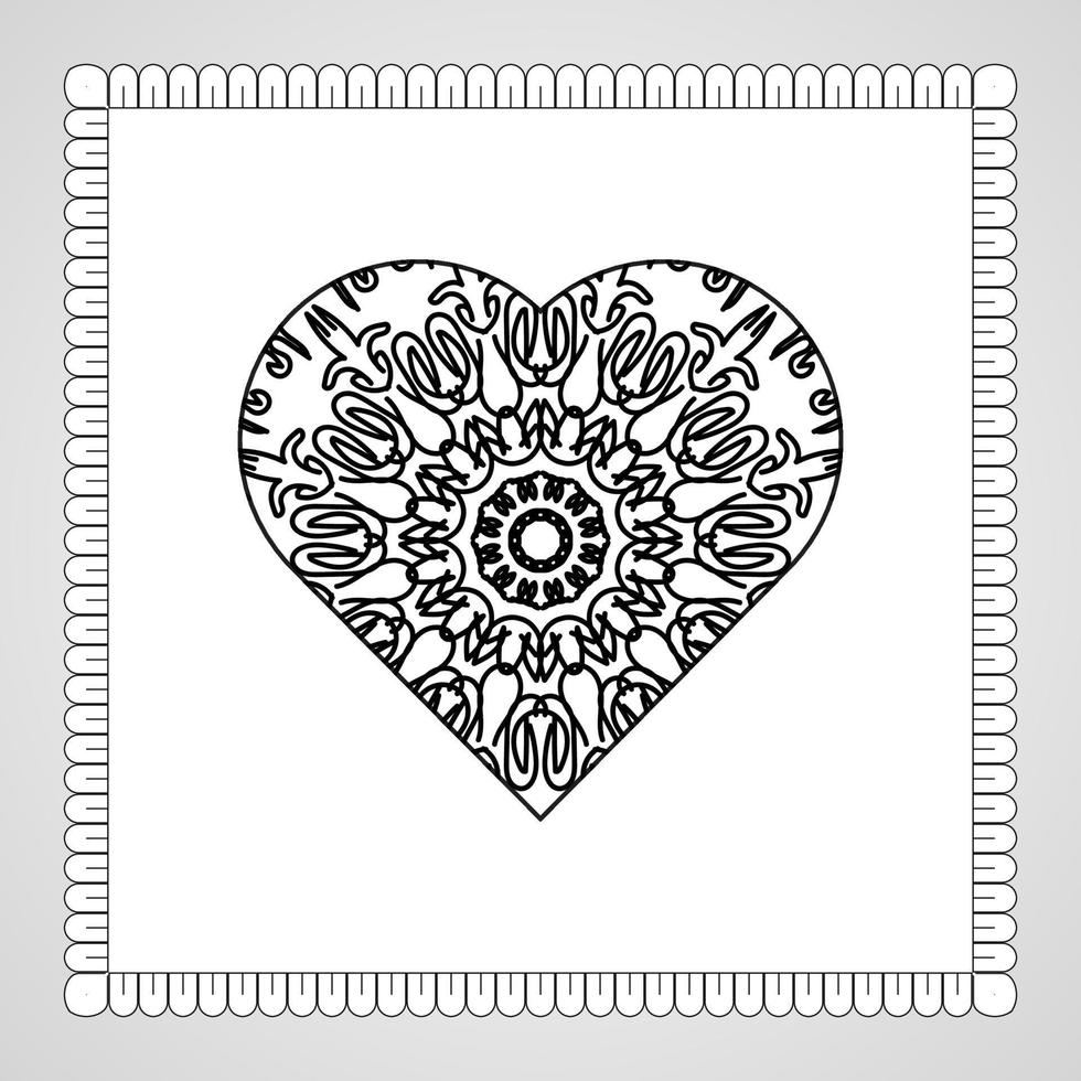 cuore disegnato a mano con mandala. decorazione in ornamento etnico orientale scarabocchio vettore