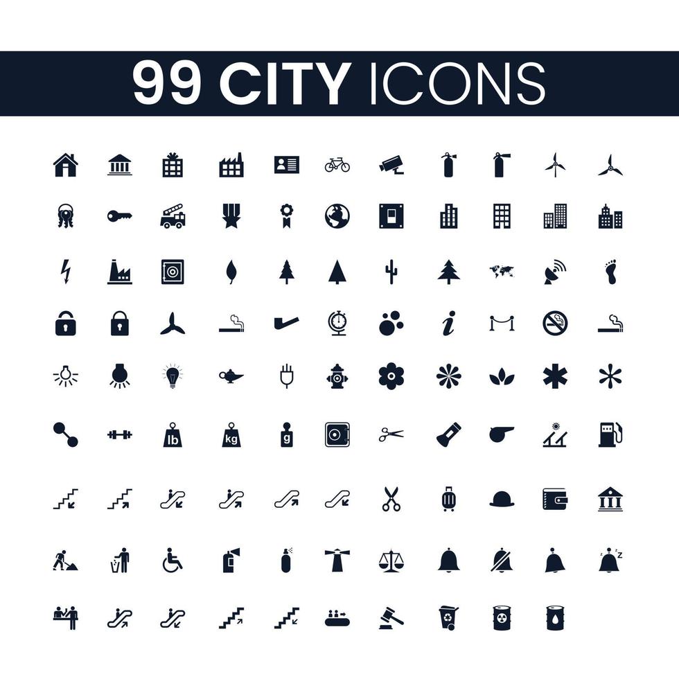 99 icone della città impostate. pacchetto di icone della città. collezione di icone. tratto vettoriale modificabile.