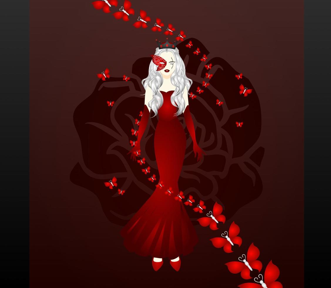 disegno del personaggio della regina delle farfalle rosse vettore