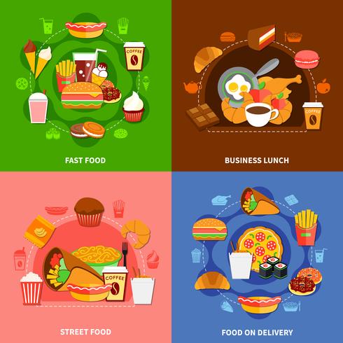 Fast Food 4 Flat Icons Square vettore