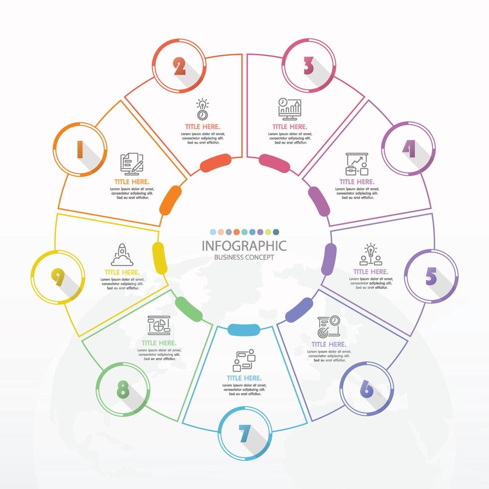 modello di infografica cerchio di base con 9 passaggi. vettore