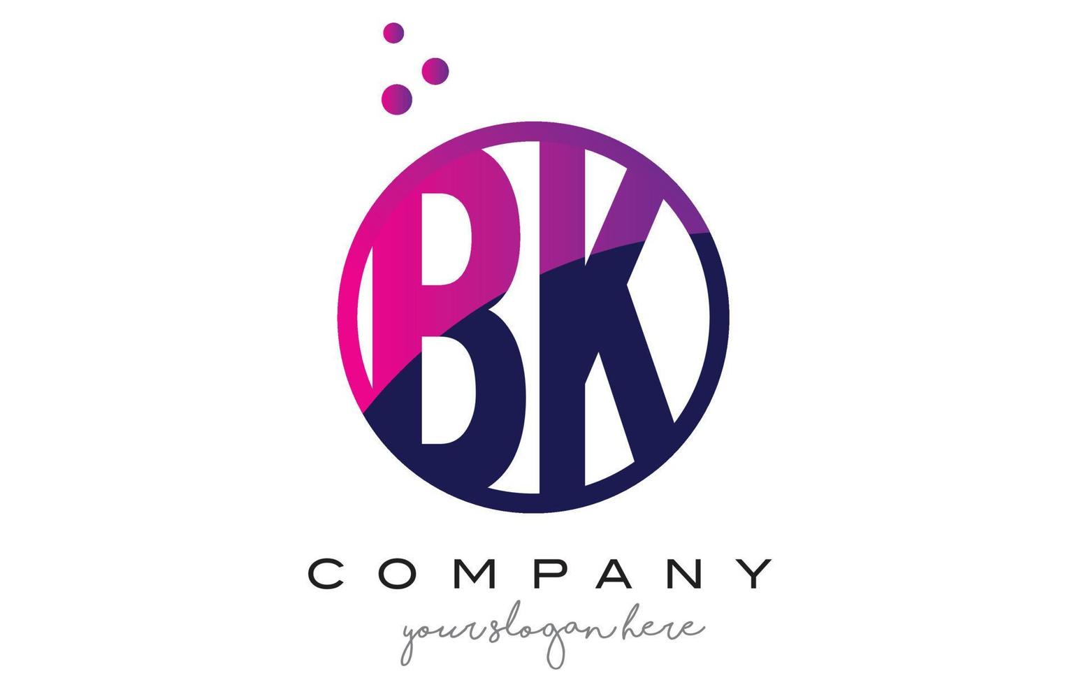 bk bk cerchio lettera logo design con bolle di punti viola vettore