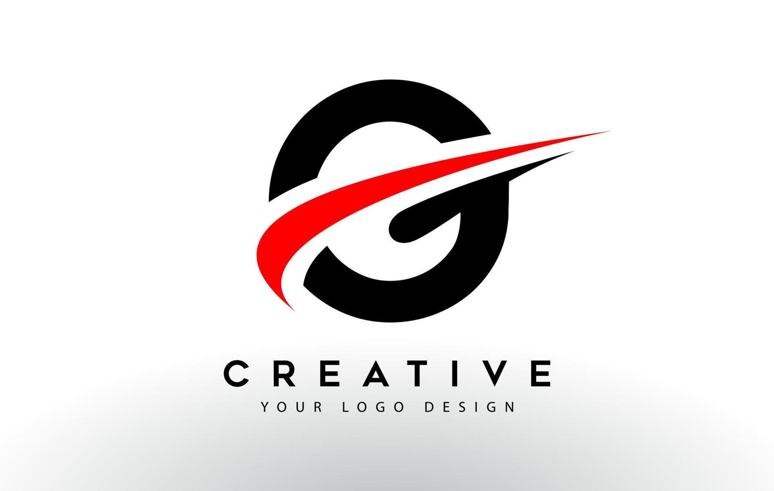 nero e rosso creativo lettera g logo design con icona swoosh vettore. vettore