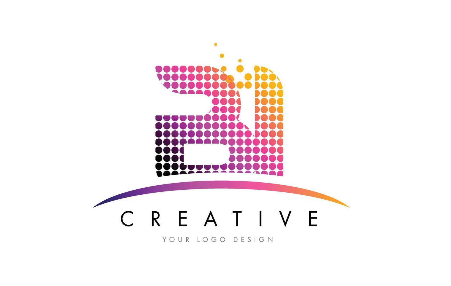 bi bi lettera logo design con punti magenta e swoosh vettore