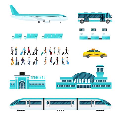 Set di icone di trasporto e aeroporto di persone vettore