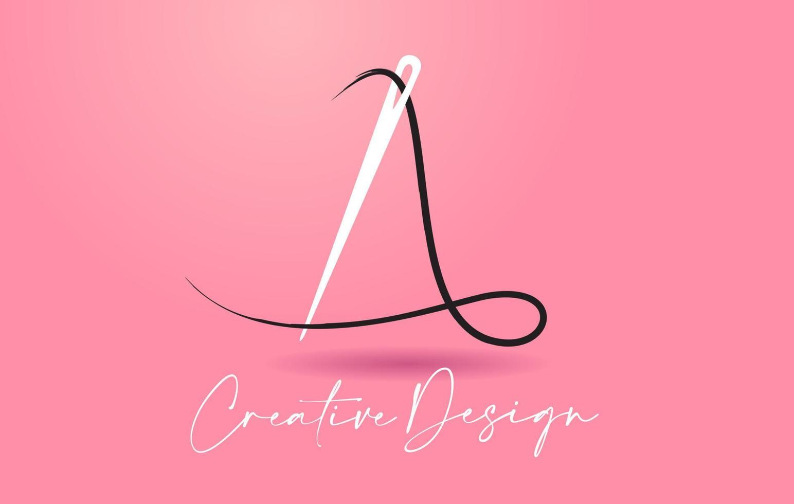 un logo lettera con ago e filo concetto di design creativo vettore