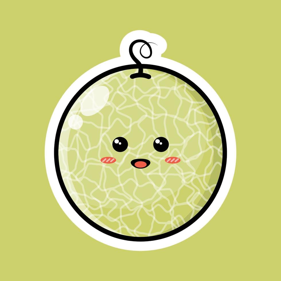 simpatico personaggio dei cartoni animati di frutta con espressione sorridente felice. disegno vettoriale piatto perfetto per icone promozionali, mascotte o adesivi. illustrazione del viso di frutta melone verde.