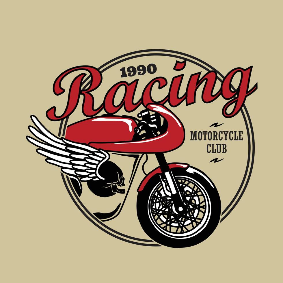 vettore dell'illustrazione del distintivo del logo del garage della motocicletta da corsa vintage