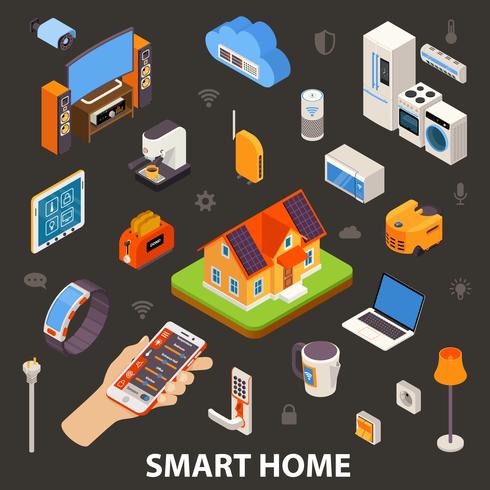 Poster isometrico di dispositivi elettronici Smart Home vettore