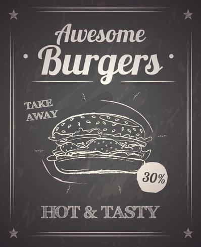 Burger Monochrome Poster on Chalkboard vettore