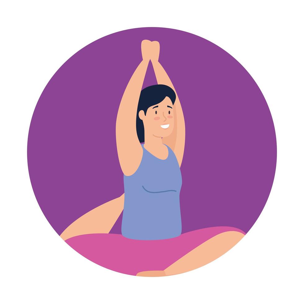 donna che pratica yoga in cornice circolare vettore